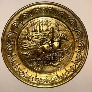 English Brass Hunting Scene Charger Plate - Eclectic Grandmillennial Decor